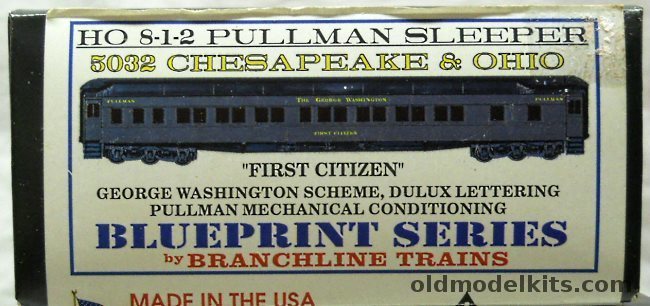 Branchline Trains 1/87 Blueprint Series HO Heavyweight Passenger Car 8-1-2 Pullman Sleeper Chesapeake & Ohio (C&O) 'First Citizen' 1940s/1950s, 5032 plastic model kit